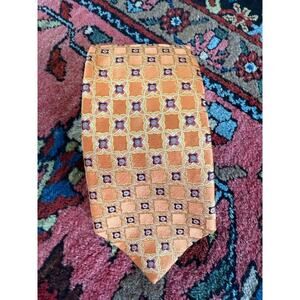 Ermenegildo Zegna 100% Silk Neck tie Orange Geometric Italy Designer 3.25 x 58
